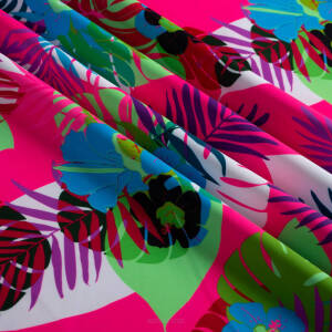 Lycra material NEON FLOWERS ON WHITE #1139A